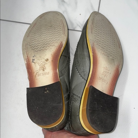 Leather Gray Brogue Oxford Shoes Lace up Formal Dress Shoe Size 37.5 - Picture 5 of 8